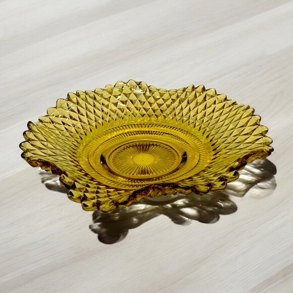 Vintage Amber Gold Federal Glass Bowl Decorative Ruffled Edges - Picture 2 of 4